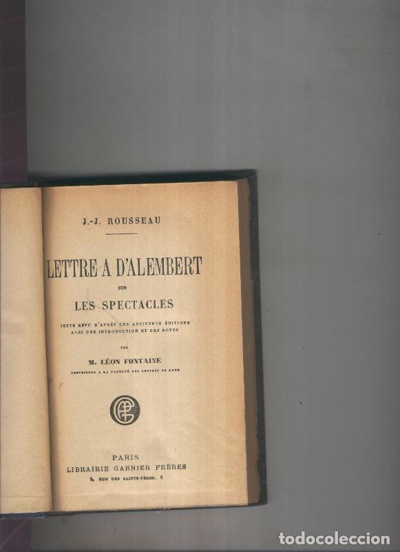 Libros: Lettre a d Alembert sur les spectacles - J.J. Rousseau - Foto 1