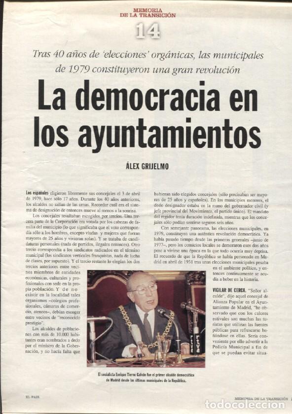Libri di seconda mano: Memoria de la Transicion fasciculo 14: la democracia en los ayuntamientos por Alex Grijelmo - varios