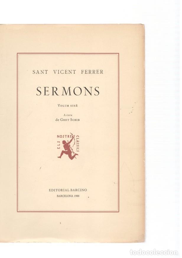 Libri di seconda mano: Sermons volum sise - Sant Vicent Ferrer