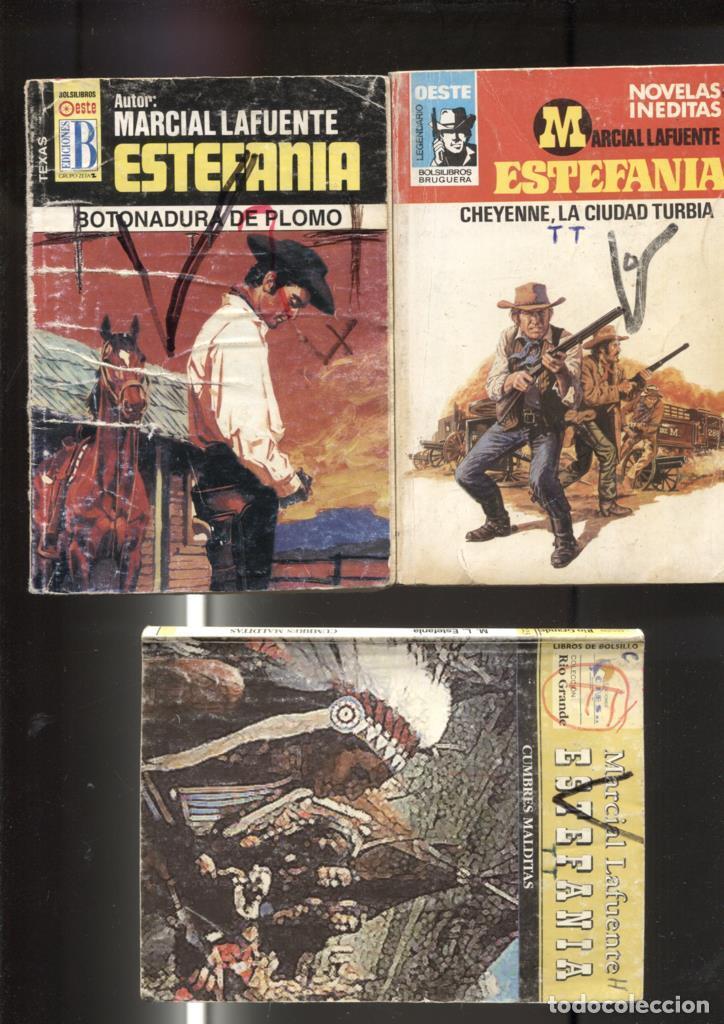 Libri di seconda mano: Lote numero 12: 3 novelas de Marcial lafuente Estefania: Cumbres malditas, Cheyene la ciudad turbia