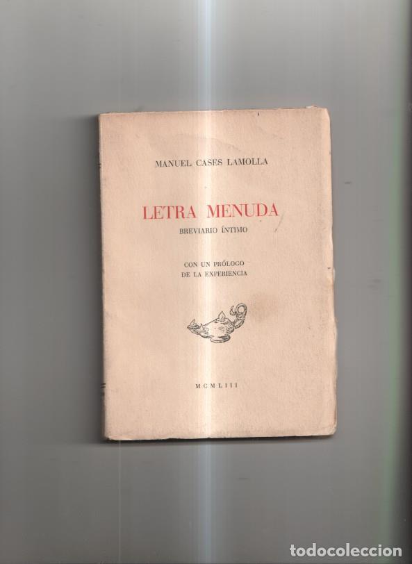 Libros: Letra Menuda. Breviario intimo - Manuel Cases Lamolla - Foto 1