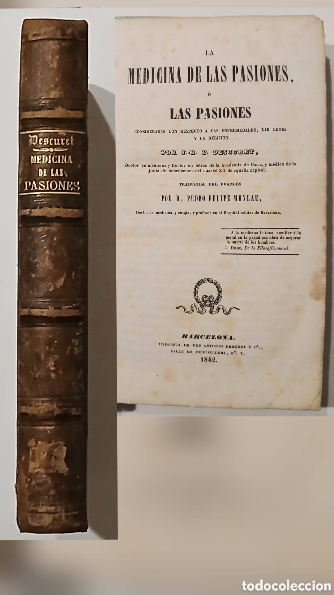 Libros: La medicina de las pasiones 1842 - Foto 1