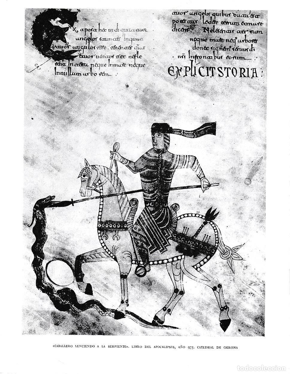 Libri di seconda mano: LAMINA 6343: Caballero venciendo a la serpiente Libro del Apocalipsis a&ntilde;o 975 Catedral de GERONA - J