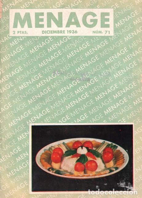 Libri di seconda mano: MENAGE. REVISTA DE COCINA. N&Uacute;MERO 71. DICIEMBRE 1936 - SOCIATS, V. (Fundador)