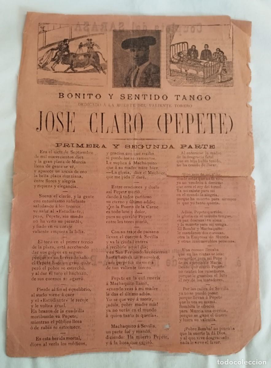 Livros em segunda m&atilde;o: JOS&Eacute; CLARO PEPETE : Bonito y Sentido Tango dedicado a la muerte del valiente Torero JOS&Eacute; CLARO ... -