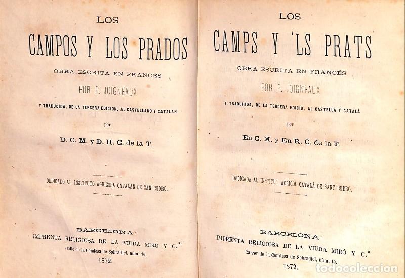 Libros: Los Campos y los Prados - P. Joigneaux - Llibreria Catal&ograve;nia - Barcelona 1872, 1&ordf; ed.