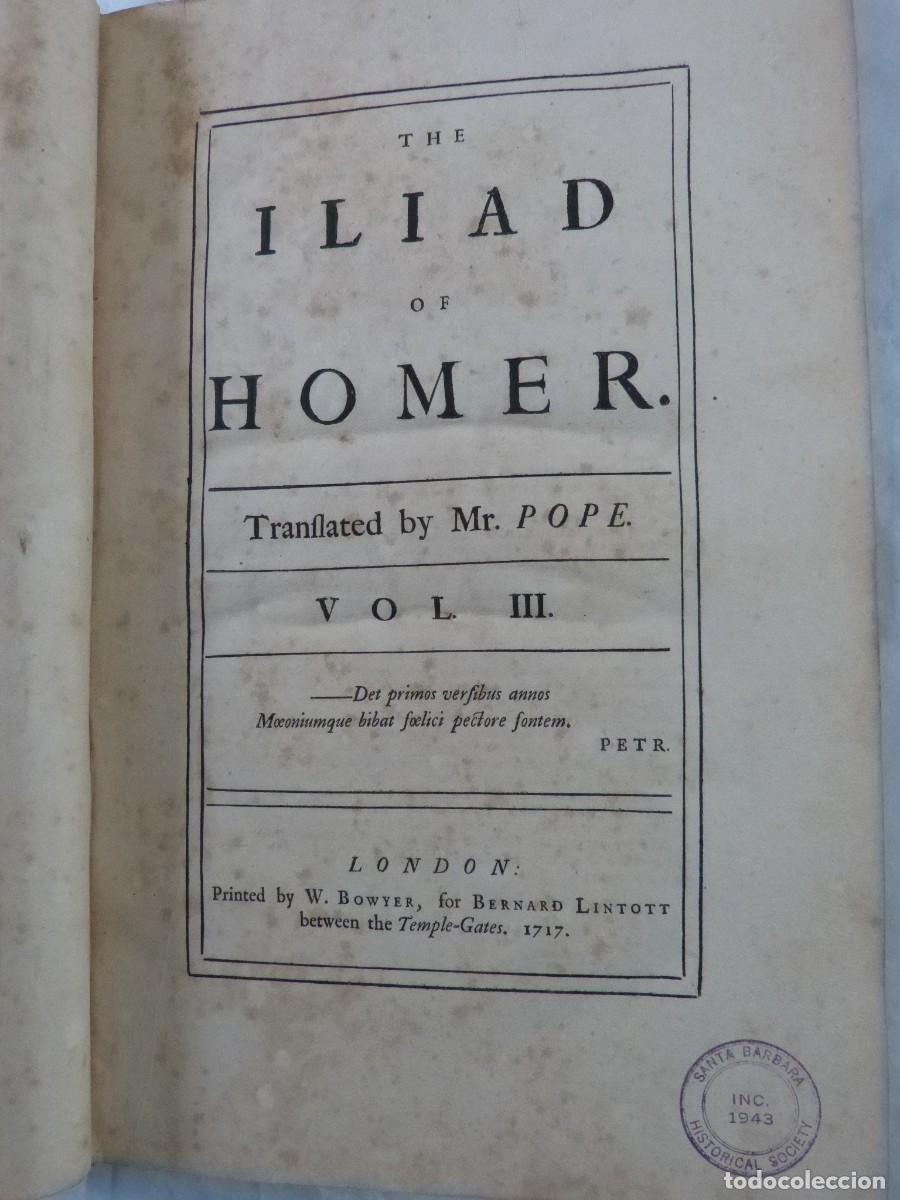 Libros: Homero La Il&iacute;ada Vol. 3 1717 Alexander Pope Libro Antiguo