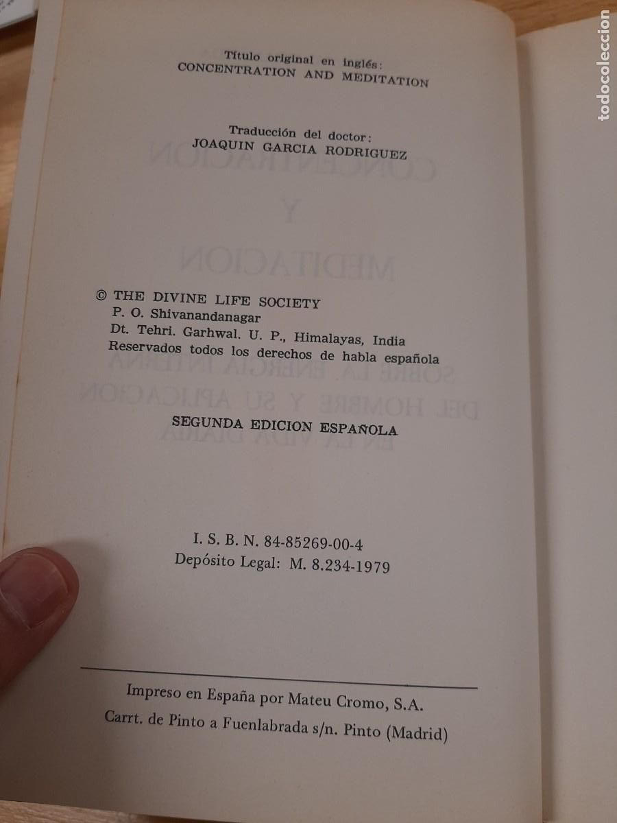 Libros: Concentraci&oacute;n y Meditaci&oacute;n - Swami Sivananda - Editorial Eyras, 1979 - Foto 4