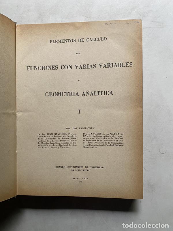 Livros em segunda m&atilde;o: Elementos de calculo de funciones con varias variables y geometria analitica - Blaquier Juan; Dra. C