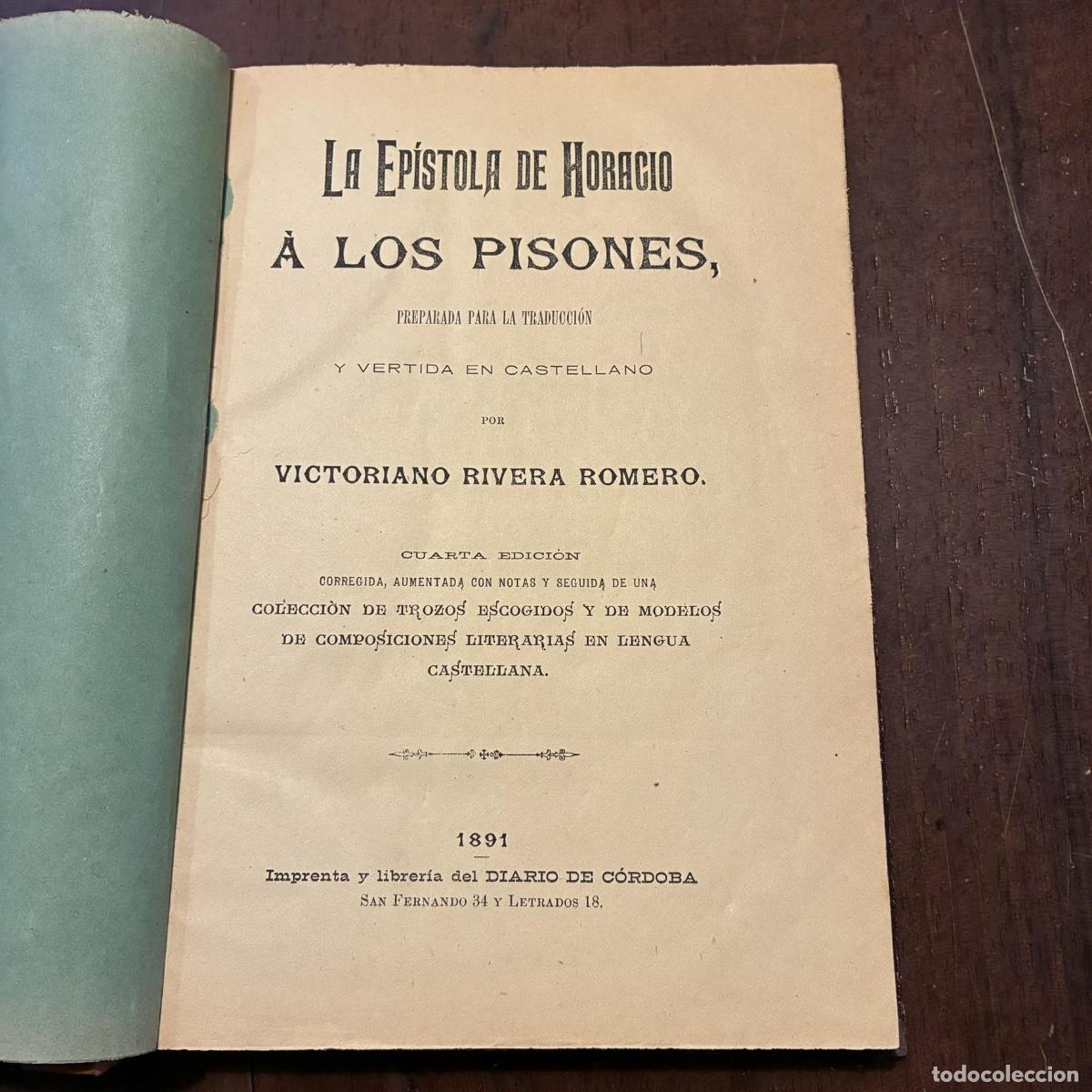 Libri di seconda mano: La ep&iacute;stola de Horacio a los Pisones - Victoriano Rivera Romero
