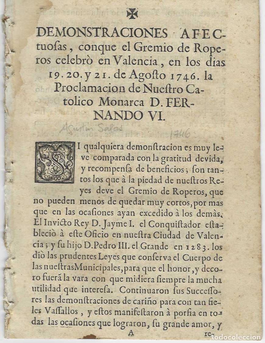 Libros: DEMONSTRACIONES AFECTUOSAS, CONQUE EL GREMIO DE ROPEROS CELEBR&Oacute; EN VALENCIA, EN LOS DIAS 19. 20 Y 21