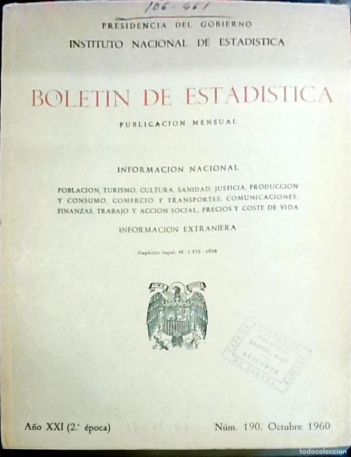 books: Bolet&iacute;n de Estad&iacute;stica: Publicaci&oacute;n Mensual n&ordm; 190, Octubre, 2&ordf; &eacute;poca. Informaci&oacute;n Nacional y Extran