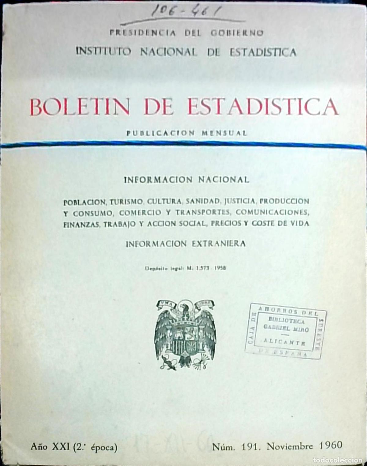 books: Bolet&iacute;n de Estad&iacute;stica: Publicaci&oacute;n Mensual n&ordm; 191, Noviembre, 2&ordf; &eacute;poca. Informaci&oacute;n Nacional y Extr