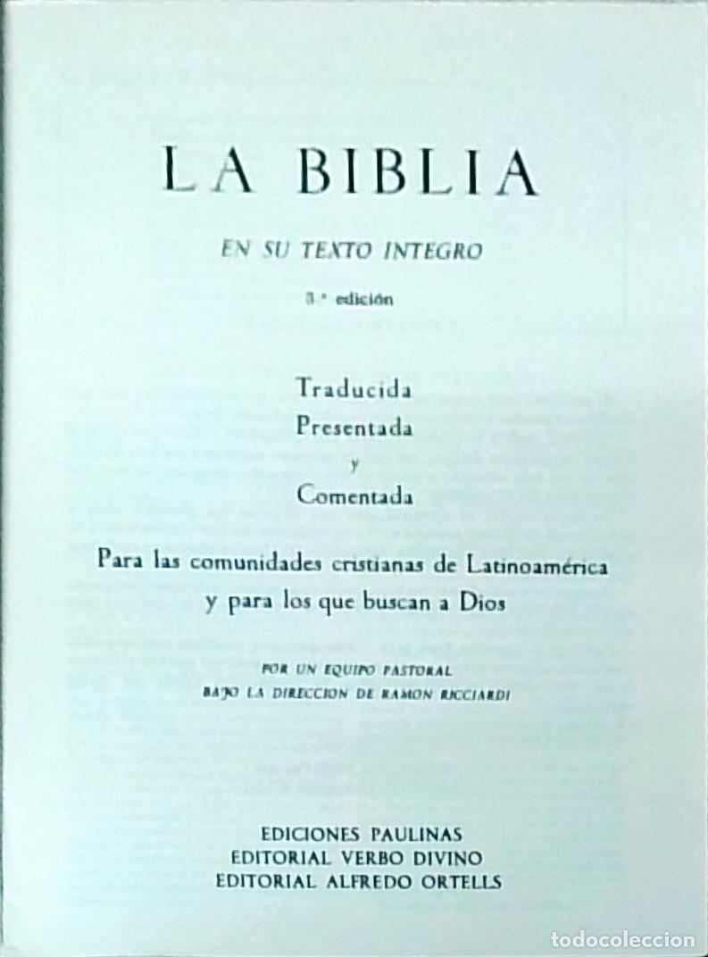 Libros: La Biblia en su texto &iacute;ntegro. 3&ordf; edici&oacute;n. Traducida presentada y comentada para las comunidades cri