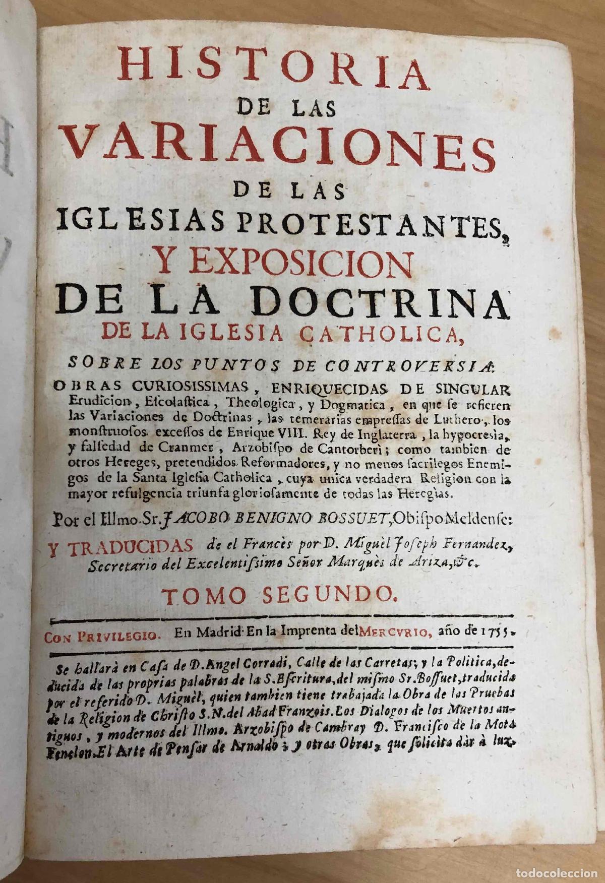 Libros: Historia de las variaciones de las iglesias protestantes - NO CONSTA AUTOR