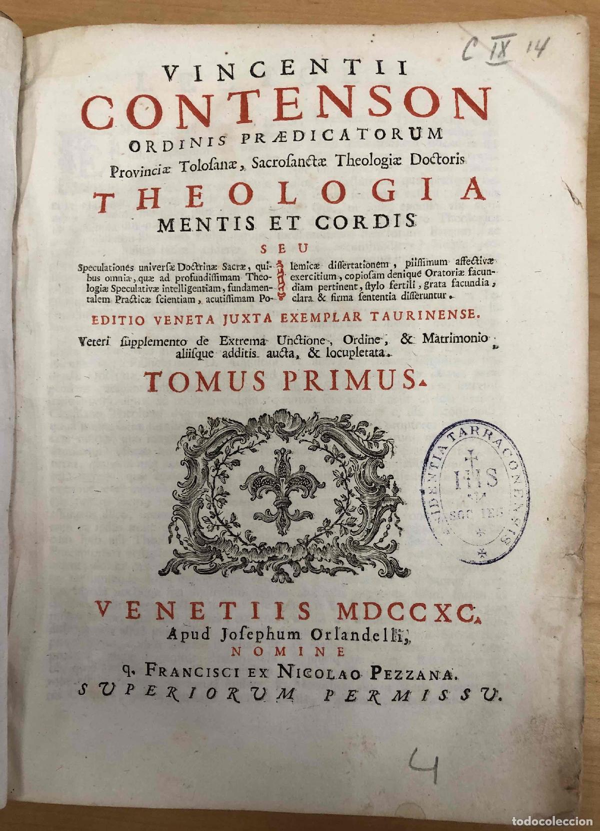 Libros: Vincentii Contenson ordinis praedicatorum... - NO CONSTA AUTOR