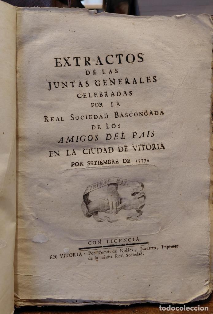 Libros: EXTRACTOS DE LAS JUNTAS GENERALES CELEBRADAS POR LA REAL SOCIEDAD BASCONGADAS DE LOS AMIGOS DEL PAIS