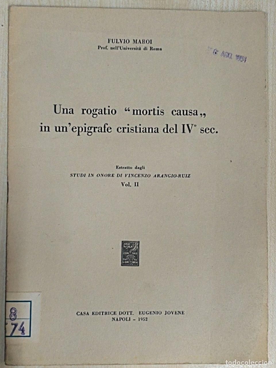 Libros: Una Rogatio Mortis Causa in un epigrafe cristiana del IV sec.