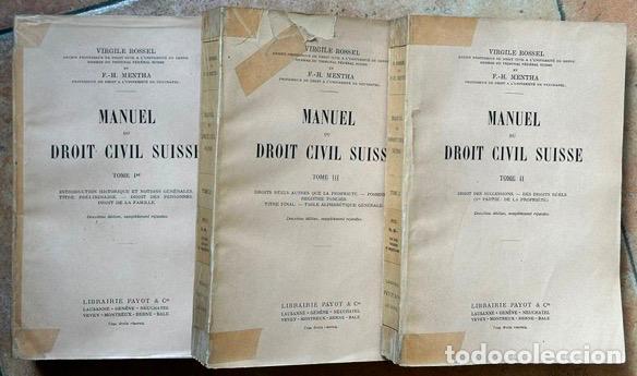 Libros: MANUEL DU DROIT CIVIL SUISSE - ROSSEL, Virgile - MENTHA, F.-H.