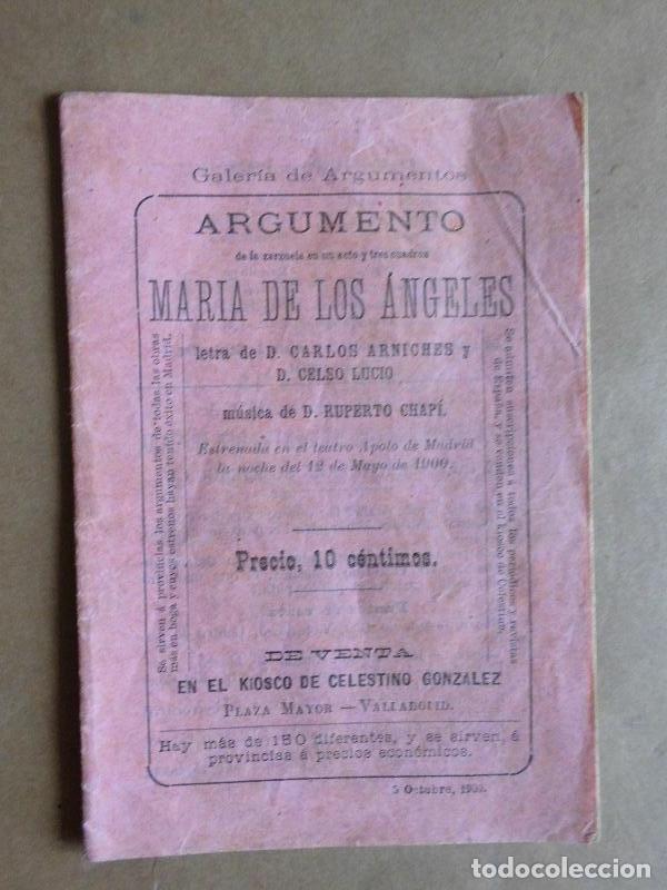 Libri di seconda mano: Mar&iacute;a de los Angeles. Argumento de la Zarzuela... de Carlos Arniches y Celso Lucio. M&uacute;sica de Rupert