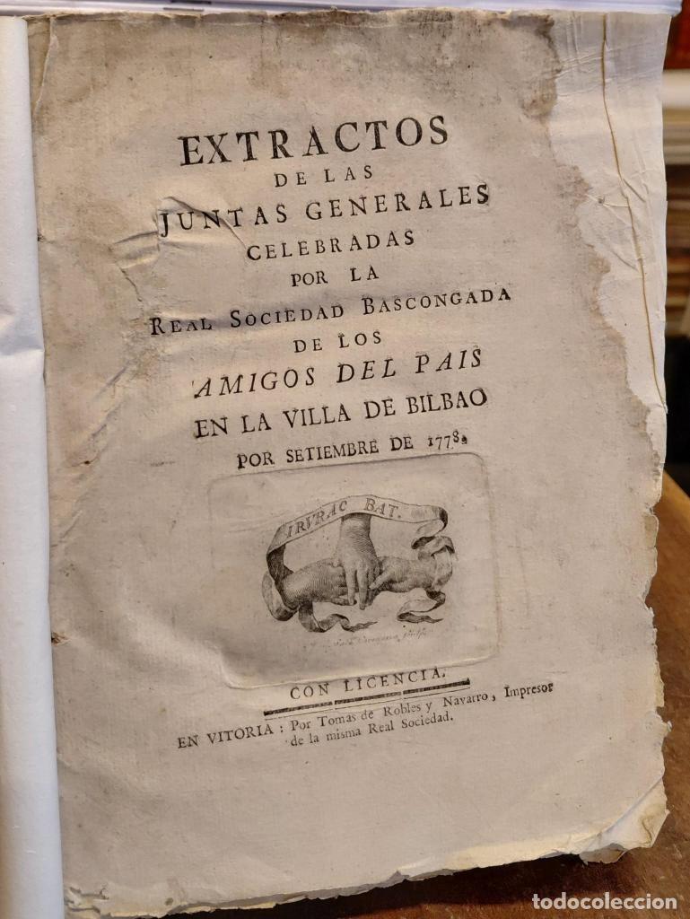 Libros: EXTRACTOS DE LAS JUNTAS GENERALES CELEBRADAS POR LA REAL SOCIEDAD BASCONGADAS DE LOS AMIGOS DEL PAIS