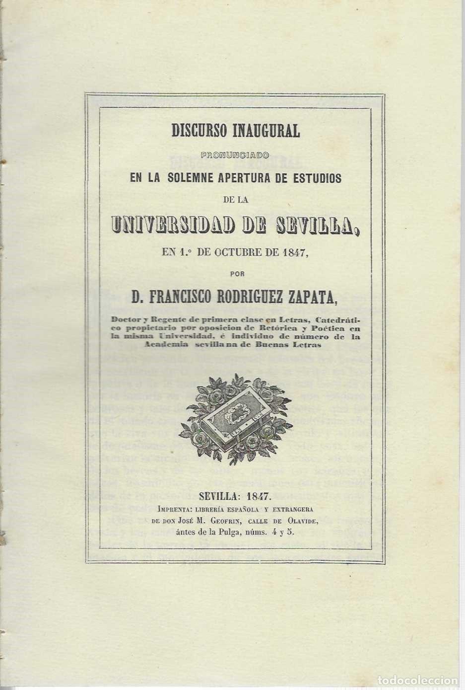 books: Discurso Inaugural pronunciado en la solemne apertura de estudios de la Universidad de Sevilla, en 1
