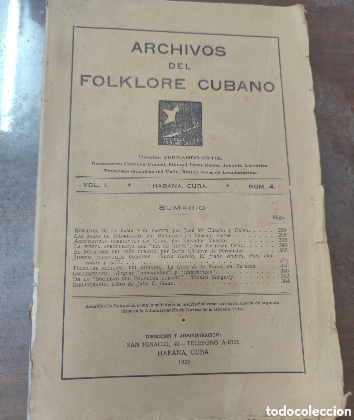 Livres: ARCHIVOS DEL FOLKLORE CUBANO N&ordm; 4. A&ntilde;o 1925 - ORTIZ,Fernando ( Director )