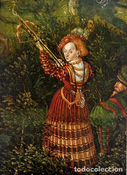 Libros: LAMINA V52934: Caceria en el castillo de Torgou por Cranach, detalle