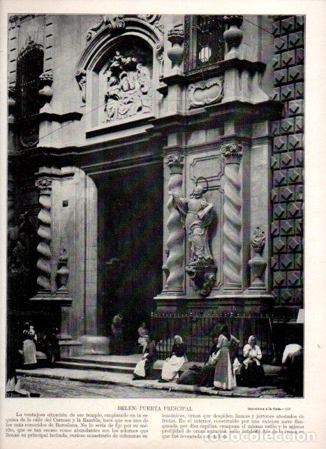 Libri di seconda mano: LAMINA V52357: Iglesia de Belen en Barcelona, puerta principal