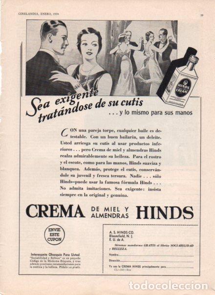 Livres: LAMINA V53404: Publicidad Hinds crema de miel y almendras