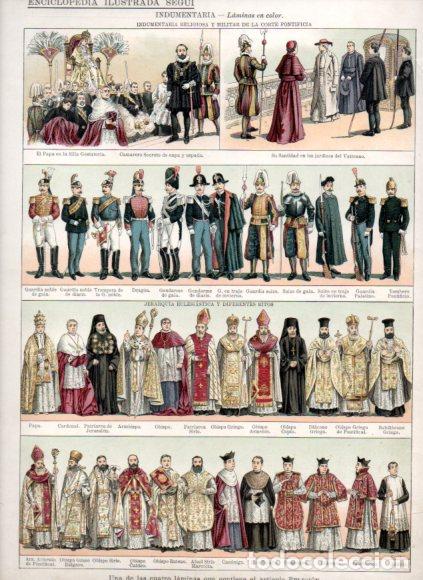 Livros em segunda m&atilde;o: LAMINA V53465: Indumentaria religiosa y militar de la Corte Pontificia. Enciclopedia Segui - Varios