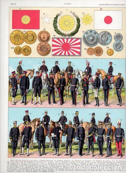 Livres: LAMINA V53470: Japon. Escudo, banderas y monedas. Enciclopedia Segui - Varios