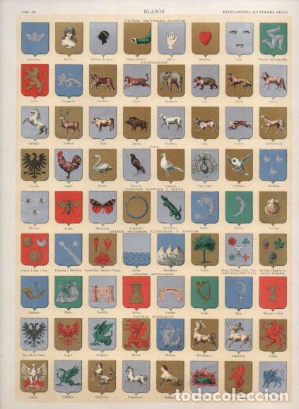 Libri di seconda mano: LAMINA V53469: Blason, figuras naturales humanas. Enciclopedia Segui - Varios