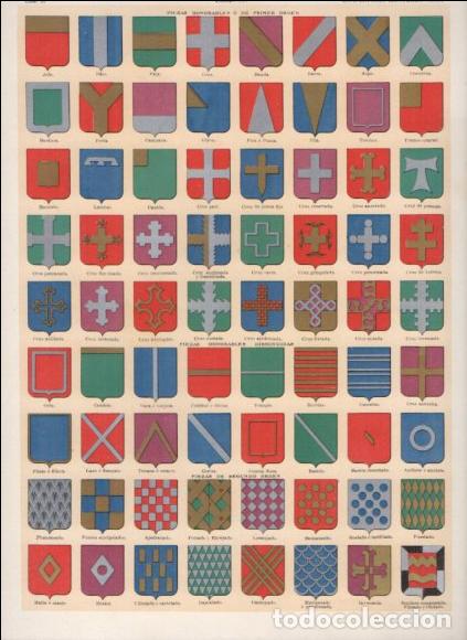 books: LAMINA V53468: Blason, piezas honorables o de primer orden. Enciclopedia Segui - Varios
