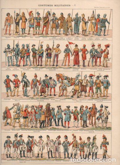 Libros: LAMINA V53488: Costumes Militaires I. Nouveau Larousse Illustre