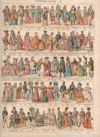 Livres: LAMINA V53493: Costumes civils II. Nouveau Larousse Illustre