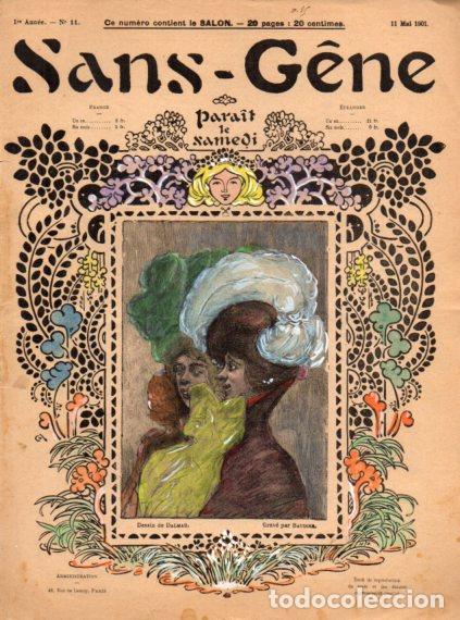 Libri di seconda mano: LAMINA V53311: Portada revista francesa Sans Gene n&ordm; 11, mayo 1901