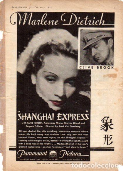 Livres: LAMINA V53322: Marlene Dietrich and Clive Brook in Shangai Express. Portada revista Screenland