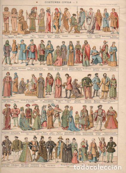 Libros: LAMINA V53492: Costumes civils I. Nouveau Larousse Illustre