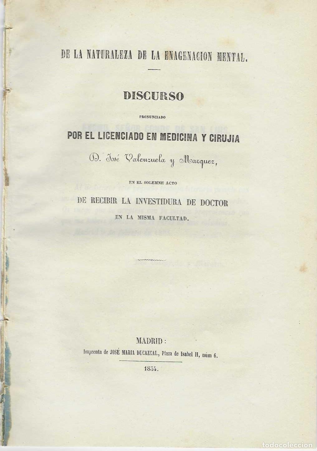 B&uuml;cher: De la Naturaleza de la Enagenaci&oacute;n Mental. Discurso pronunciado por el Licenciado en Medicina y Ciru