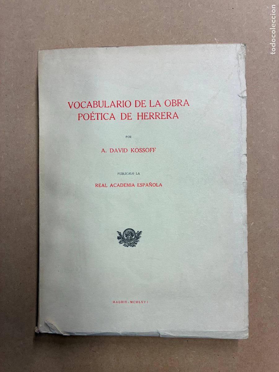 Libros: VOCABULARIO DE LA OBRA PO&Eacute;TICA DE HERRERA. - A. DAVID KOSSOFF.