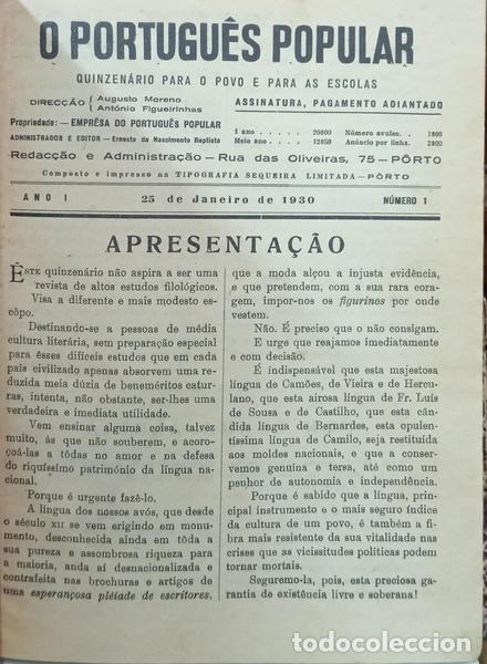 Livres: PORTUGU&Ecirc;S (O) POPULAR, ANO I, N.&ordm; 1, 25 DE JANEIRO DE 1930.