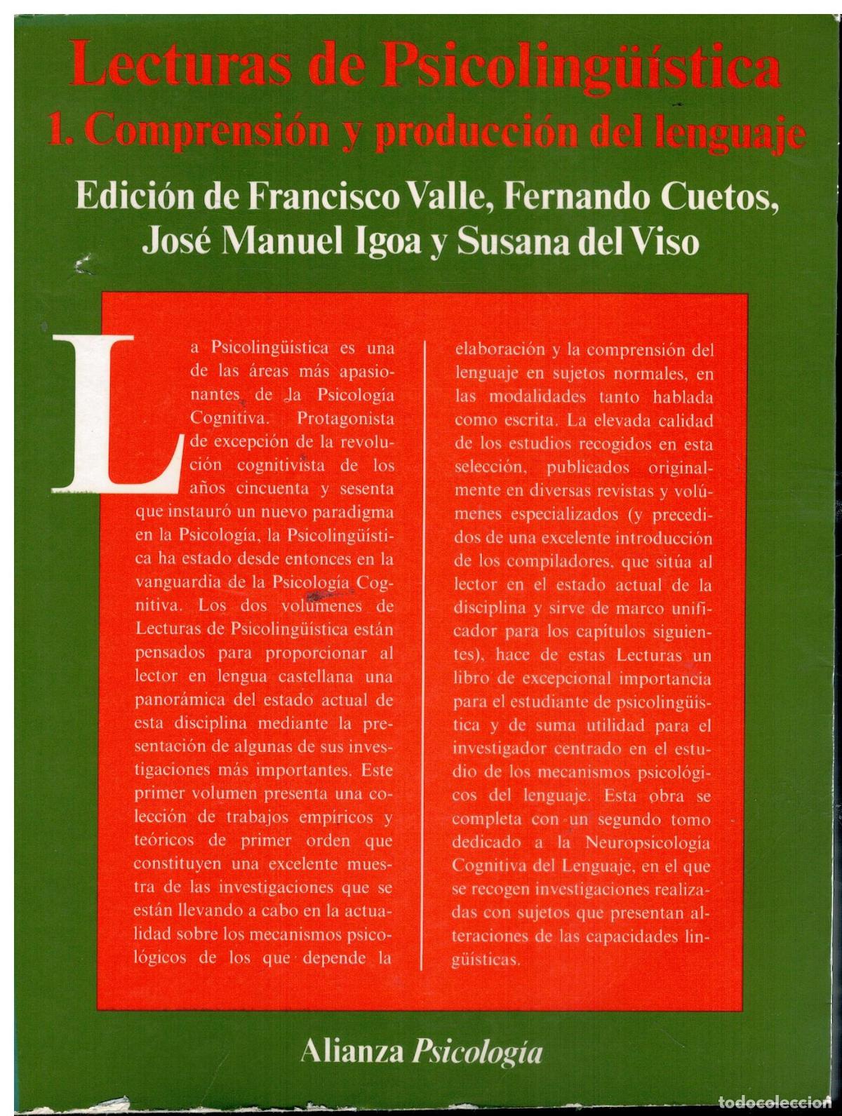 Libros: LECTURAS DE PSICOLING&Uuml;&Iacute;STICA. I. COMPRENSI&Oacute;N Y PRODUCCI&Oacute;N DE LENGUAJE. Compilaci&oacute;n de...