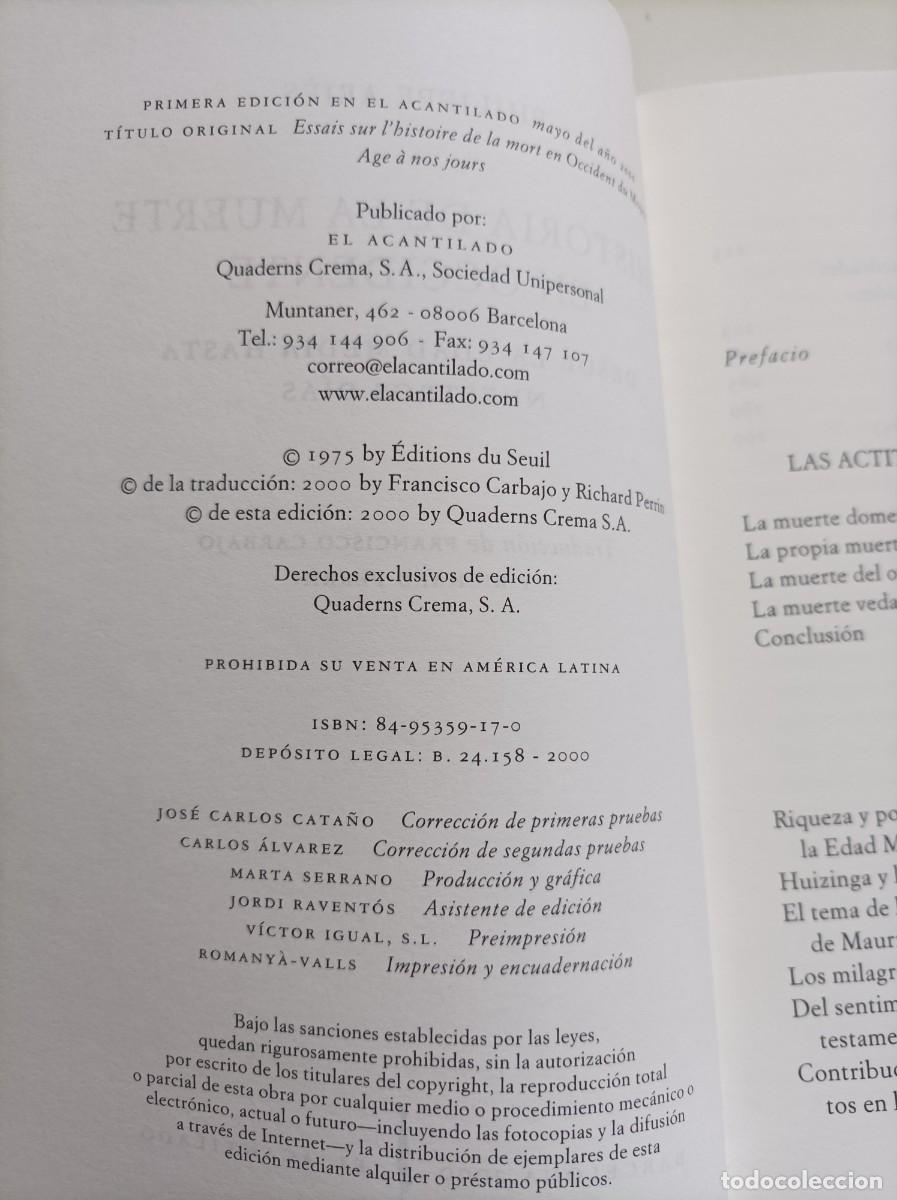 Libros: HISTORIA DE LA MUERTE EN OCCIDENTE. Philippe Ari&egrave;s. Editorial Acantilado. - Foto 4