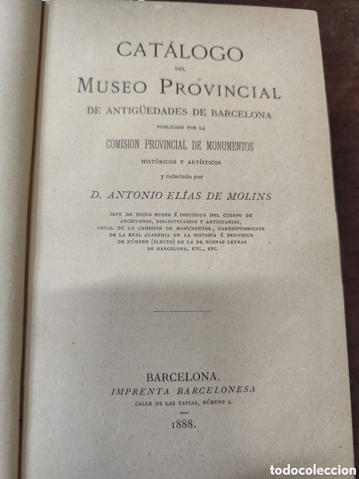 Libros: CATALOGO DEL MUSEO PROVINCIAL DE ANTIG&Uuml;EDADES DE BARCELONA. 1&ordf; Edici&oacute;n. A&ntilde;o 1888 - ELIAS DE MOLINS,A