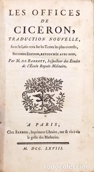 Libros: BARRETT. (M. de) - LES OFFICES DE CIC&Eacute;RON, TRADUCTION NOUVELLE,