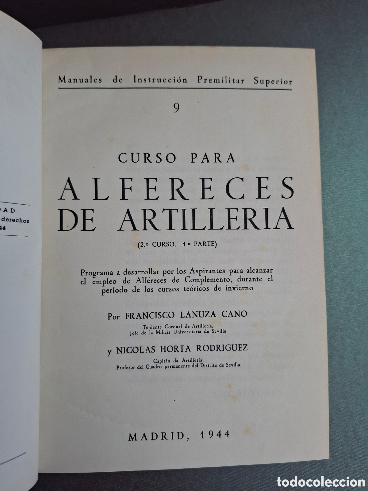 Libros: Curso de alf&eacute;reces de artiller&iacute;a - Fco Lanuza y Nicol&aacute;s Horta - 1&ordf; parte - 1944