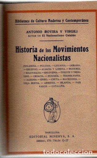 Libros: Historia de los movimientos nacionalistas - Rovira y Virgili, Antonio