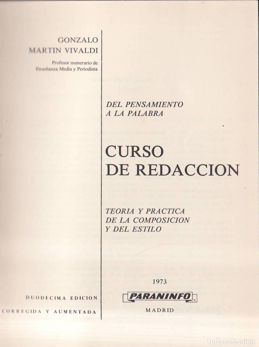 B&uuml;cher: MARTIN VIVALDI, Gonzalo.- - Cursos de redacci&oacute;n. Del pensamiento a la palabra. Teor&iacute;a y pr&aacute;ctica de