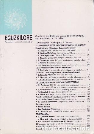 B&uuml;cher: VV. AA.- - EGUZKILORE. Cuaderno del Instituto Vasco de Criminolog&iacute;a. N&ordm; 8.